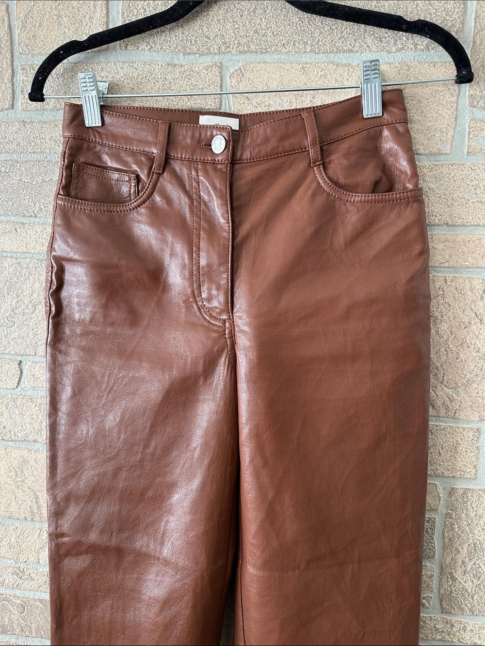 Aritzia Melina Pants - Vegan Leather Cognac Brown size 2 - Picture 3 of 10